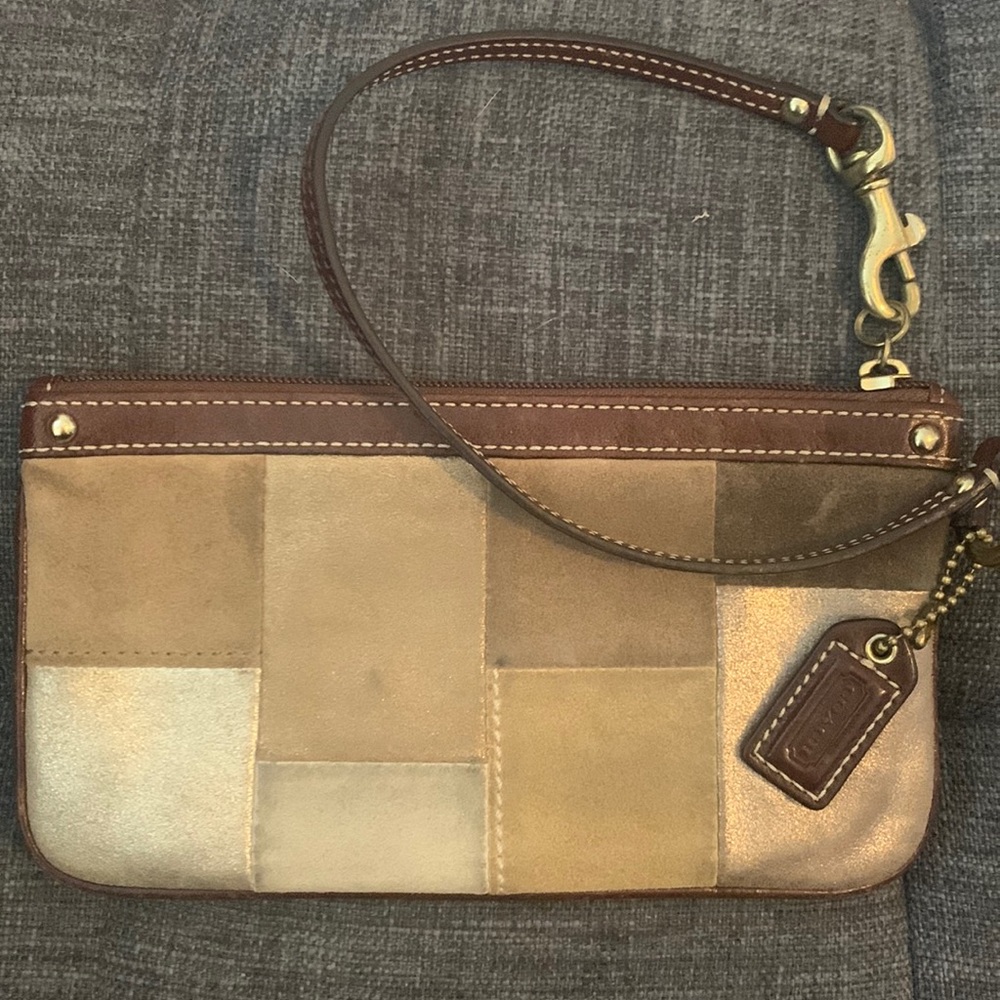 Brown Coach Patchwork Wristlet